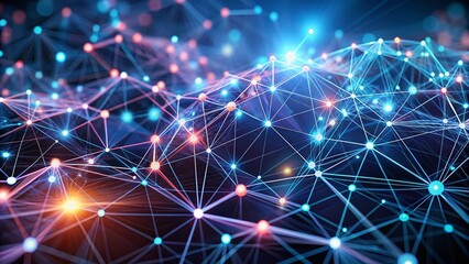 Poster - Minimalist Digital Data Network: Abstract Lines & Nodes Connecting Global Information Flow