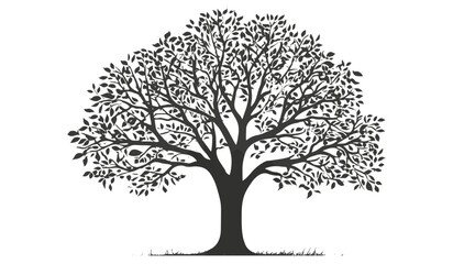 Black tree silhouette vector illustration, isolated tree on white background, vector art of trees, black tree design, tree silhouette drawing.