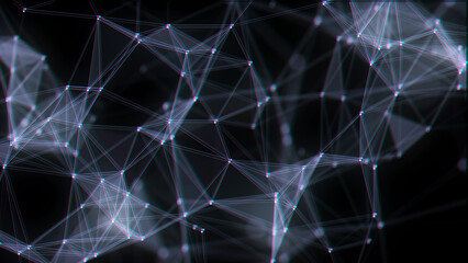 Leinwandbilder - Network connection structure with glitch effect. Blue science background. Abstract digital background. Big data visualization. 3d rendering.