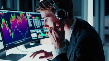 Aufkleber - Trader monitors market trends while analyzing data at a financial office