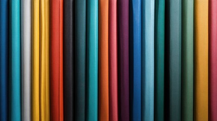 Poster - An array of colorful textile rolls arranged neatly, showcasing a variety of hues and textures, ideal for fashion design, tailoring, or interior decoration purposes.