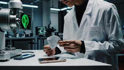 Fototapete - Scientist tests innovative technology using a robotic microscope in a laboratory
