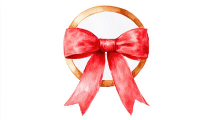 Wall Mural - classic watercolor award badge featuring red bow and gold circle, perfect for celebrations. , Award Mockup