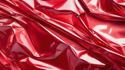 Poster - An energetically folded and crumpled piece of red foil presents a striking abstract composition filled with dynamic shapes and shiny textures.