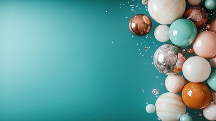 Poster - An artistic arrangement of vibrant spheres in various sizes and textures creates a visually striking background, embodying playfulness and creativity in a modern design.