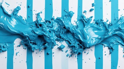 Poster - An artistic splash of vibrant blue paint creates a dynamic visual against a contrasting striped background, representing creativity and expression.