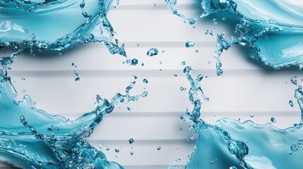 Poster - A dynamic burst of water collides with a white striped surface, capturing the essence of movement and fluidity in a visually striking manner.