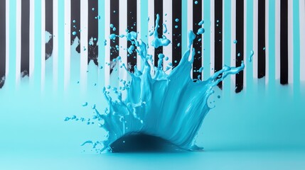 Poster - An explosive splash of blue paint contrasts sharply with black and white stripes, showcasing a bold visual statement that emphasizes creativity and artistic flair.