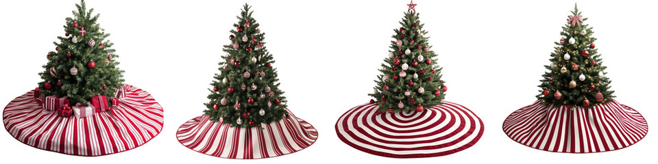 Wall Mural - red and white striped christmas tree skirt – a striped tree skirt designed to place under a tree add