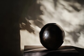 Poster - Artistic sculpture illuminated by soft lighting and casting intricate shadows in a serene studio environment
