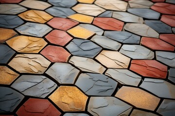Poster - Multicolored hexagonal paving stones forming a textured and visually appealing surface