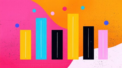 Poster - A vibrant graphic featuring colorful bar charts on a dynamic background, illustrating data visualization and analysis.