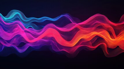 Poster - A colorful wave pattern with vibrant hues of pink, blue, and orange, set against a dark background, creating a dynamic and energetic visual effect.