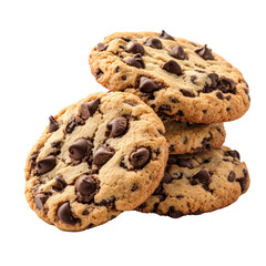 Poster - A tempting stack of three warm chocolate chip cookies, showcasing their rich, chewy texture and chocolate chips.