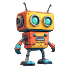 Aufkleber - A charming 3D rendered image of a retro-styled robot with a friendly and playful expression.