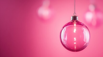 Poster - A captivating pink ornament shines against a matching pink background, evoking feelings of joy and celebration, perfect for holiday-themed designs or festive decorations.