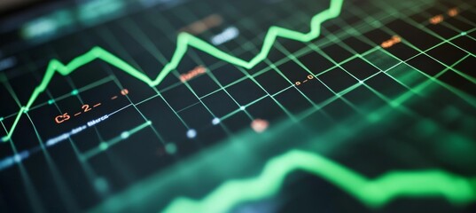 Poster - Diagram chart stock market business background. Green bullish profit data. Generative AI technology.	
