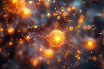 Aufkleber - Abstract representation of a neuron with glowing connections, showcasing neural networks and brain activity.