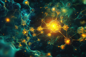 Fototapete - abstract representation of interconnected nodes, resembling a neural network or complex molecular st