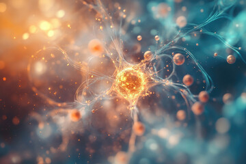 Aufkleber - Abstract representation of a neuron, its intricate network, and synaptic connections, glowing with vibrant energy.