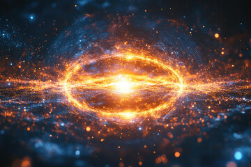 Poster - A vibrant cosmic swirl of orange and blue energy, resembling a nebula or galaxy core.
