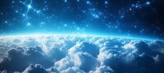 Wall Mural - earth horizon space orbit atmosphere with cloudscape. generative ai technology.