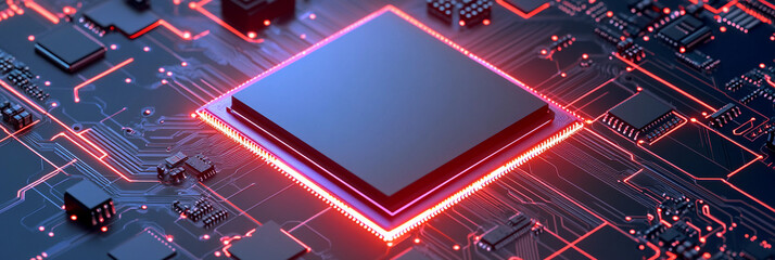 Poster - Modern computer chip with glowing circuitry and design