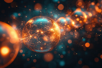 Aufkleber - A glowing orb interconnected with lines of light, representing global network and data connections.
