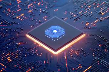 Poster - Intricate microchip design illuminated with glowing circuitry