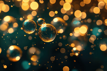Aufkleber - Glowing orbs float amidst a bokeh of golden and teal lights, creating a magical, ethereal scene.