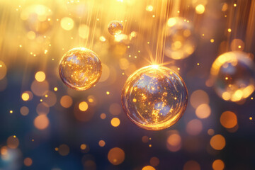 Aufkleber - Glowing golden orbs suspended in a bokeh background, creating a magical, festive atmosphere.
