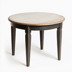 Poster - Round wooden table with black legs in a neutral setting