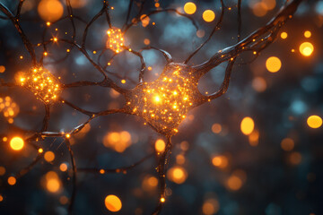 Aufkleber - A mesmerizing digital artwork depicting a network of interconnected neurons, glowing with vibrant energy.