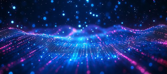 Fototapete - Cyberspace graph wave terrain. Wireless blockchain network transfer. Generative AI technology.