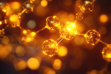 Poster - Abstract glowing gold molecular structure, representing science, technology, or energy.