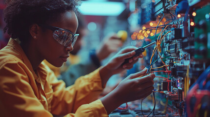 Poster - Technician working on electrical circuits with tools and focus