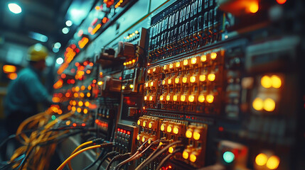 Poster - Control panel with illuminated switches and wires