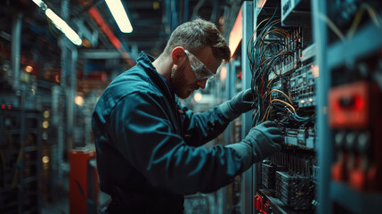 Poster - Technician working on heavy duty wiring in control panel