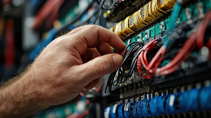 Poster - Hand inspecting wiring for compliance in technical setting