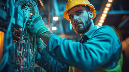Poster - Electrician working with wires in construction site