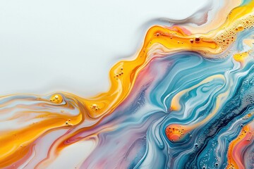 Poster - Liquid oil and water create vibrant marble textures with swirling colors against a clean white background
