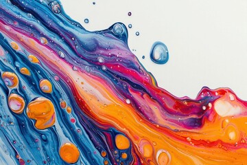 Poster - Vibrant paint pouring creates stunning abstract patterns on a clean canvas background