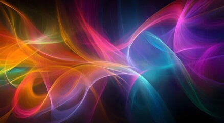 Poster - Abstract with colorful light waves on a dark background. Which represents advanced digital technology. And gives the idea of ​​exchanging information in fast time.