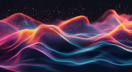 Poster - Abstract with colorful light waves on a dark background. Which represents advanced digital technology. And gives the idea of ​​exchanging information in fast time.