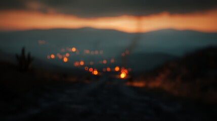 Sticker - Panoramic image of blurry distant fires on the horizon, evoking an atmospheric landscape