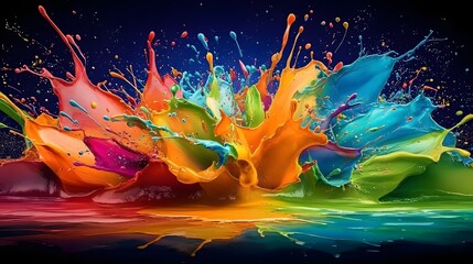 Aufkleber - Vibrant Explosion of Colorful Paint Blending in Dynamic Abstract Composition   Energetic and Lively Digital Artwork Background Perfect for Modern Design Aesthetics