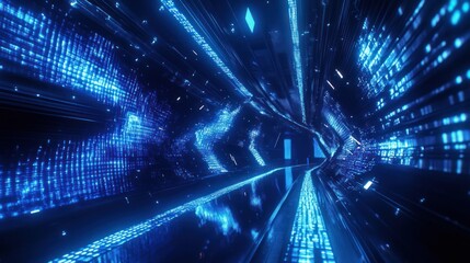 Fototapete - Abstract Digital Tunnel: A Journey Through Cyberspace