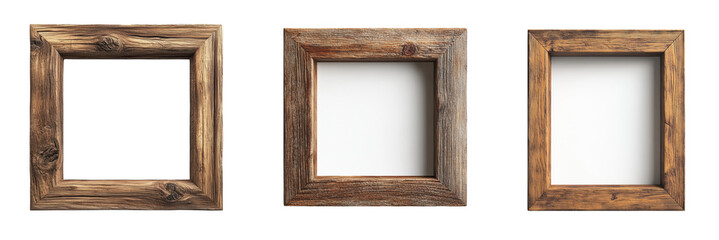 Poster - The image shows three rustic, wooden picture frames with variations in wood tone, presented against a black backdrop.