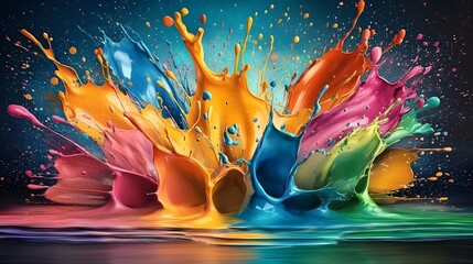 Fototapete - Stunning abstract wallpaper with colorful fluid paint splashes creating a dynamic and modern composition perfect for creative digital contemporary visual branding