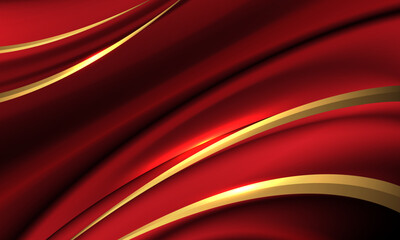 Wall Mural - abstract gold line curve on red wave background texture vector